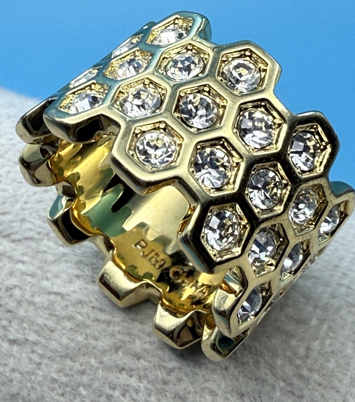 Honey Comb Eternity Multi Bezel, Round Clear Crystals PMJ China Gold Tone Sz 9