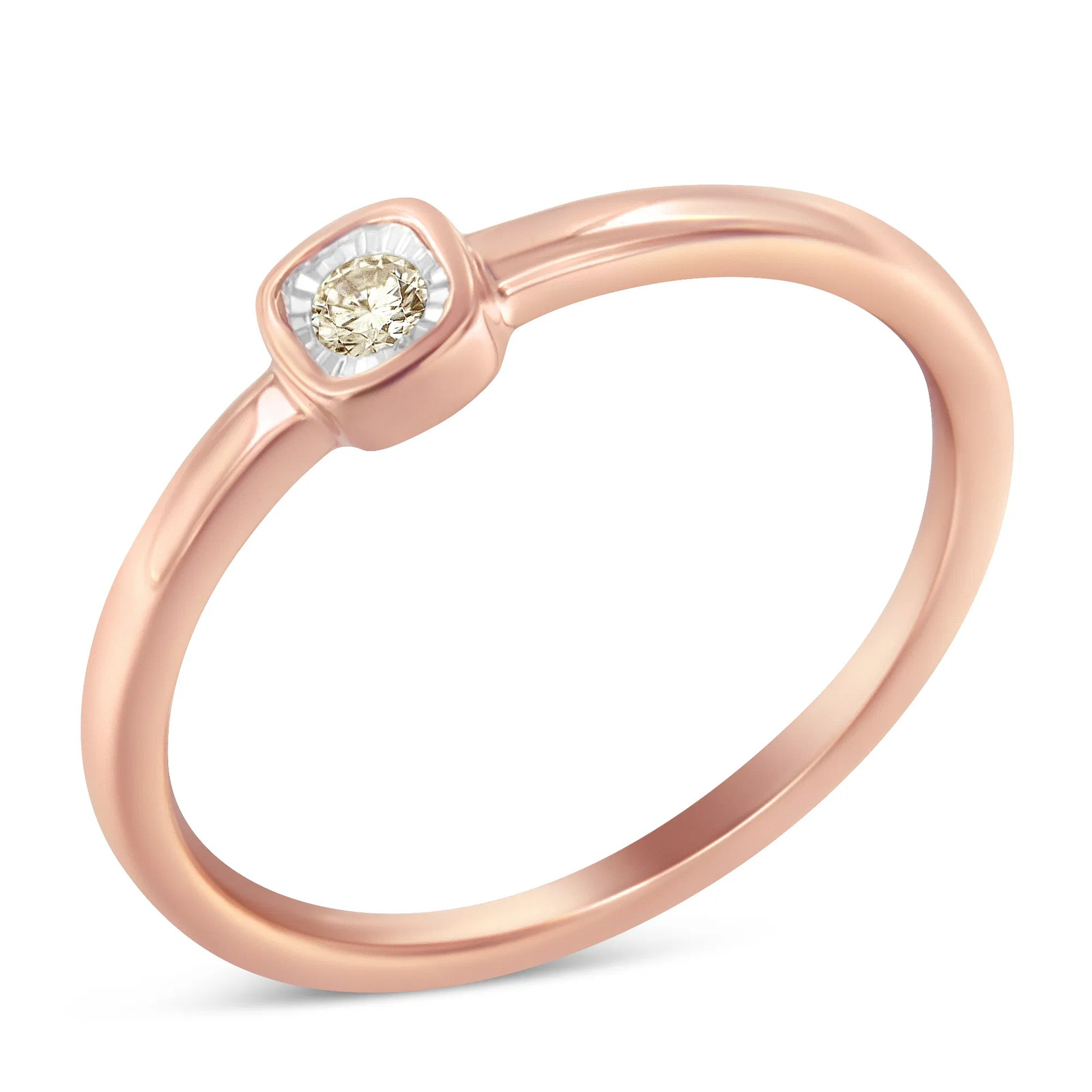 14K Rose Gold Plated .925 Sterling Silver 1/20 Carat Diamond Square Cushion-Shap