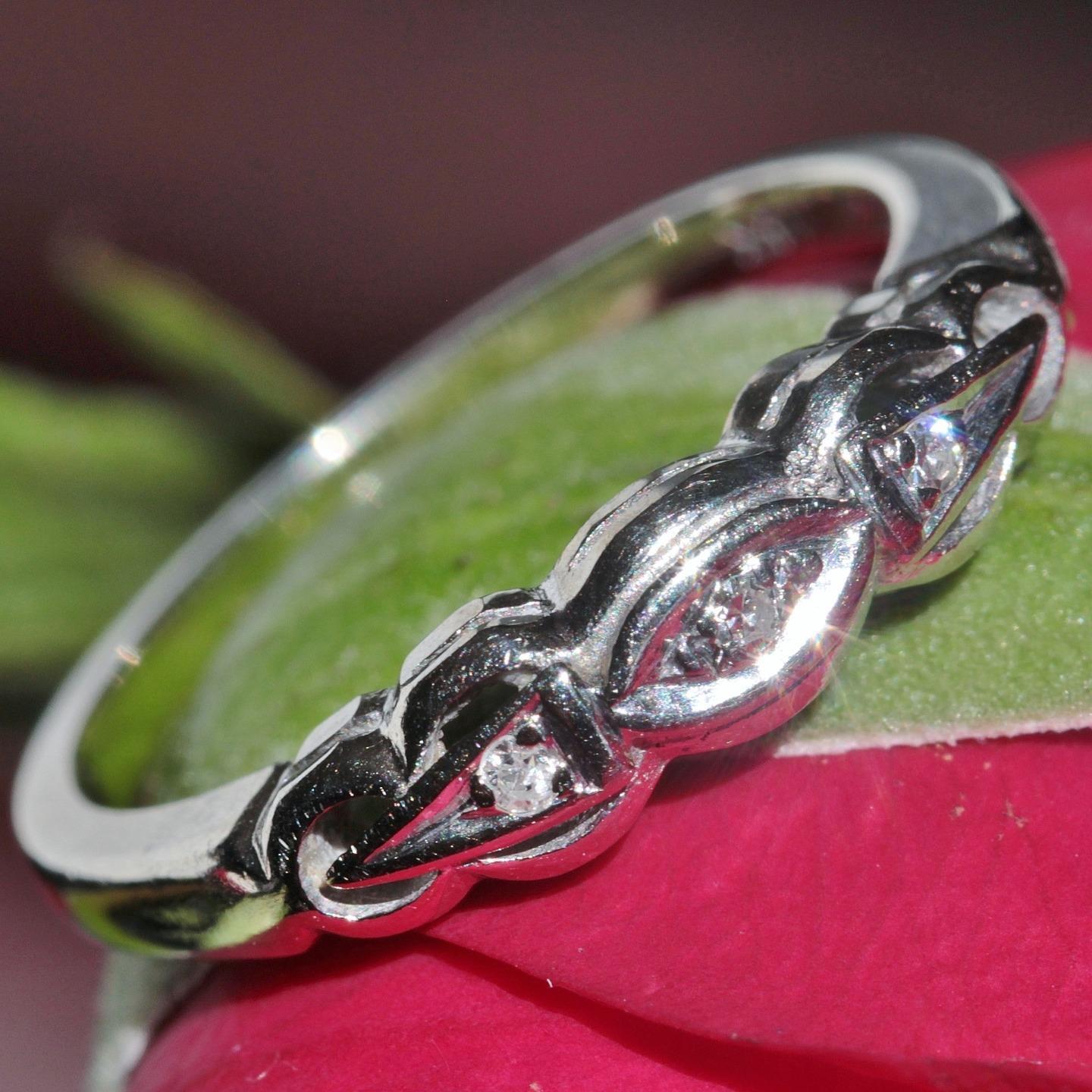 14k white gold ring & diamonds size 4.5 wedding band handmade 2.0gr Portrait