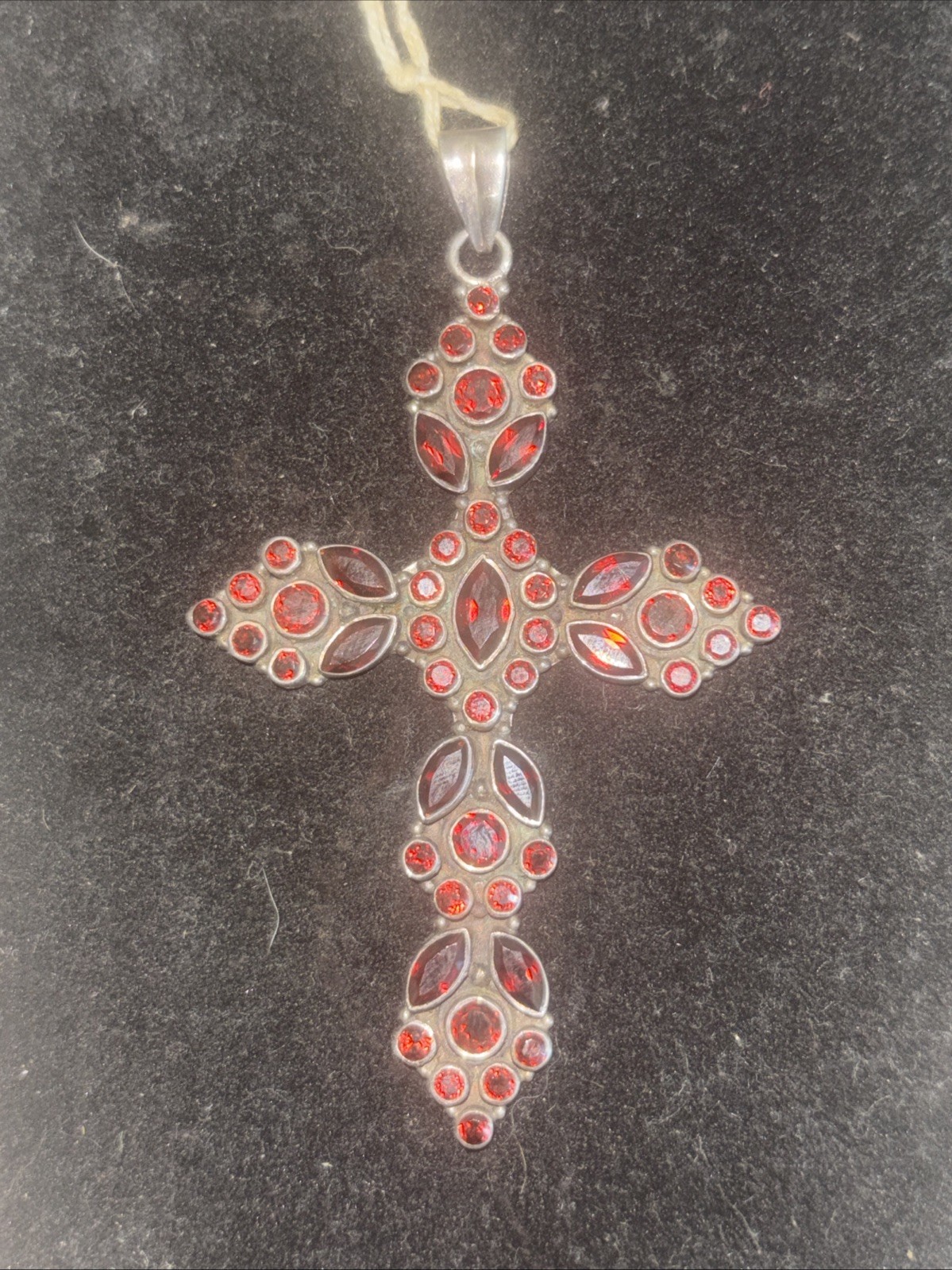 Sterling Silver Garnet Cross About 50 Carats 22.5 grams Almost 4 Inches Tall ￼
