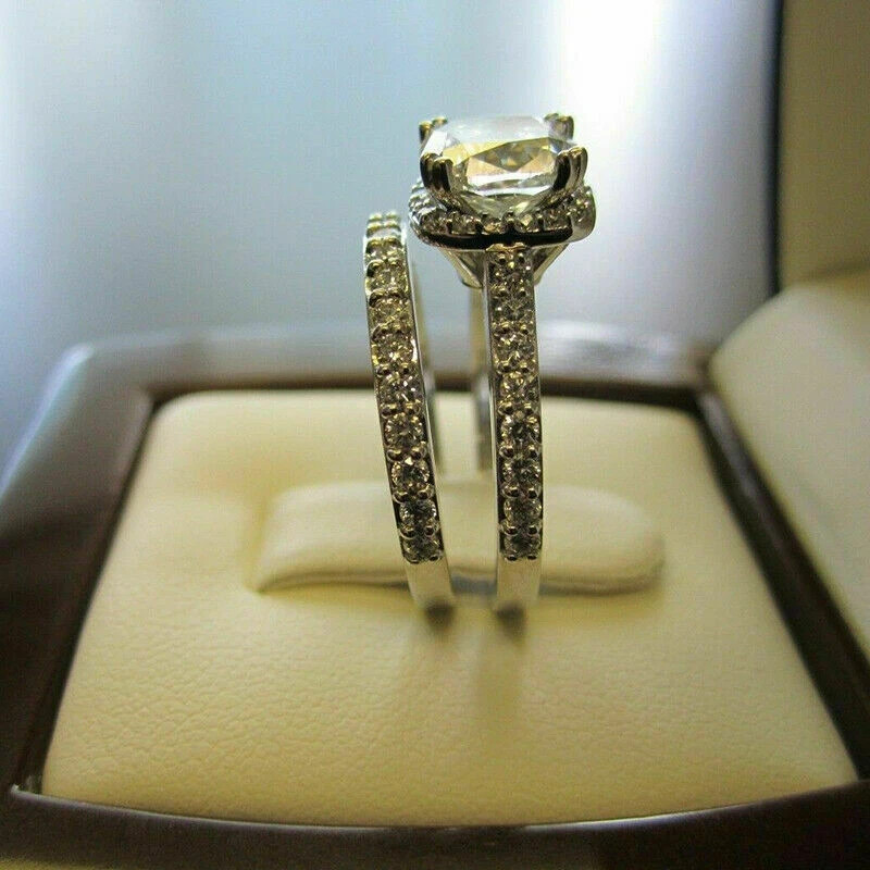 2.76 TCW Cushion Cut Moissanite Bridal Engagement Ring In 14k White Gold Plated