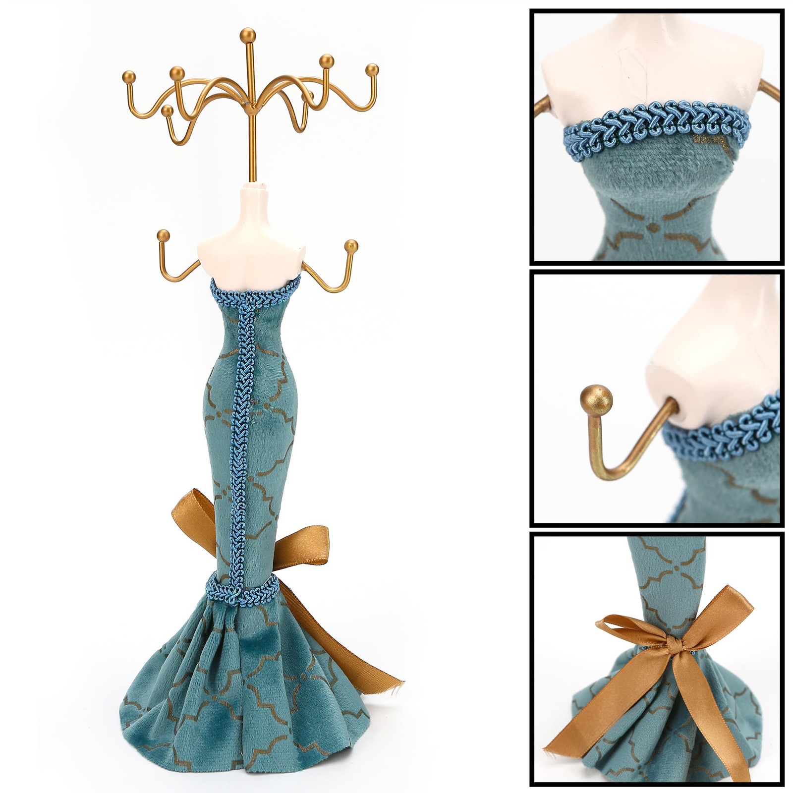 Lady Mannequin Doll Jewelry Stand Holder, 2 Tier Blue Rotating Necklace and B…