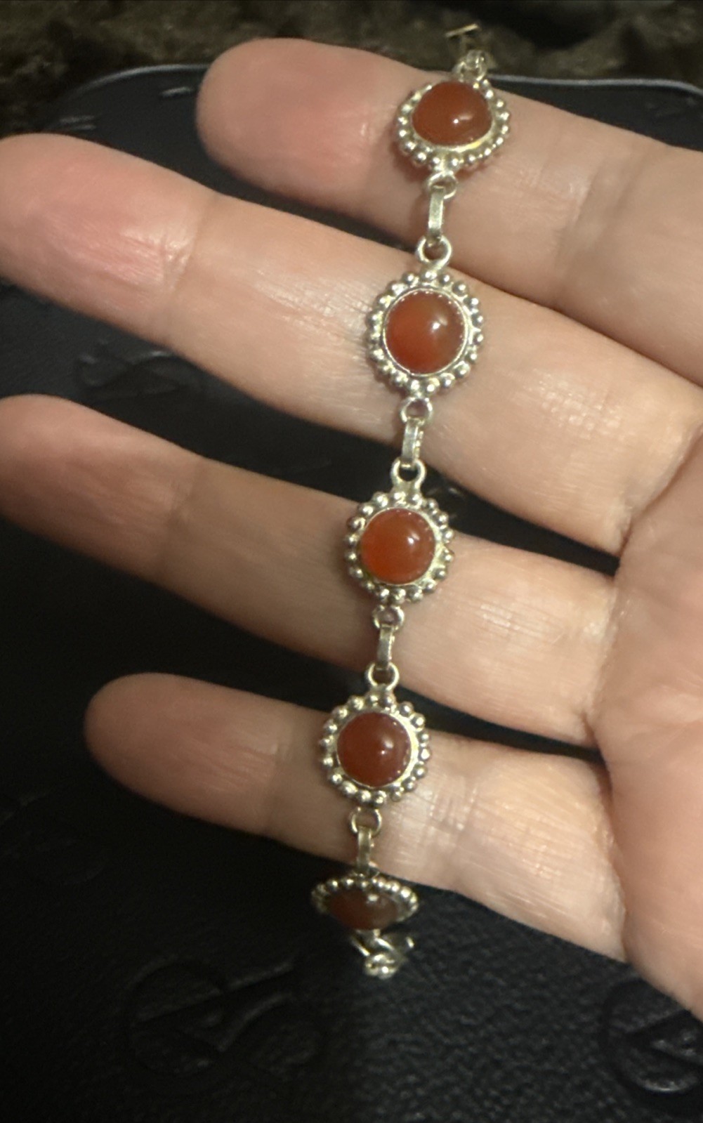 VINTAGE Lightweight 925 Sterling Silver With Honey Gemstone 7Inches Adjustable