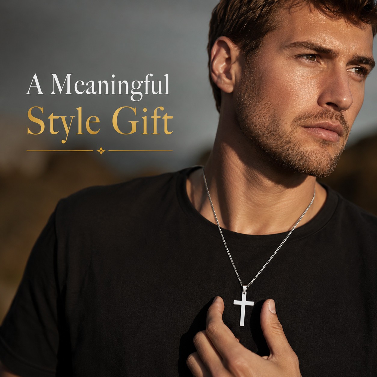 Cross Pendant Necklace Men Women Cuban Link Chain Stainless Steel Gold Silver