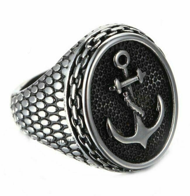 Mens Stainless Steel Navy Marine Biker Anchor Ring Men Silver Size 6-15 Gift