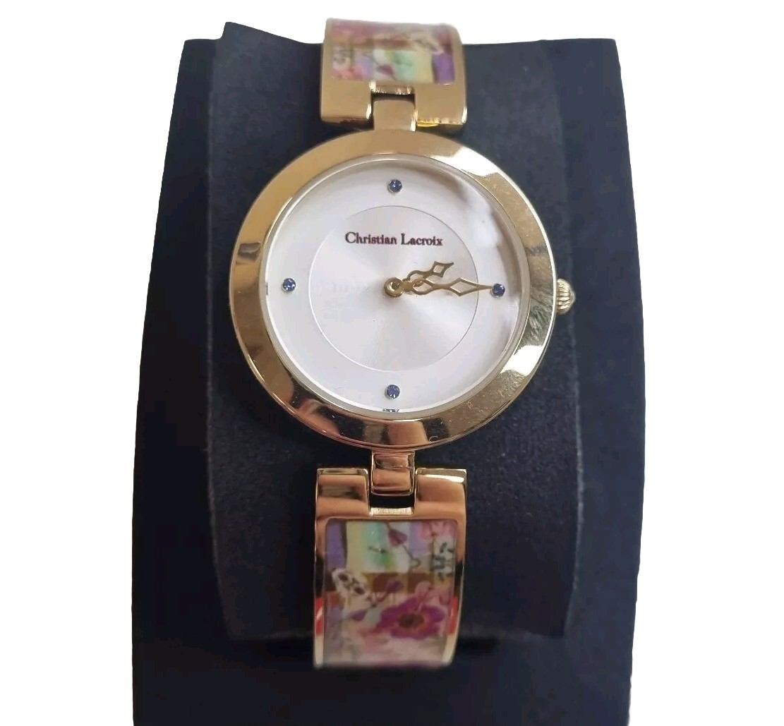 Christian Lacroix Gold & Floral Ladies Wrist Watch New Old Stock N°8010103