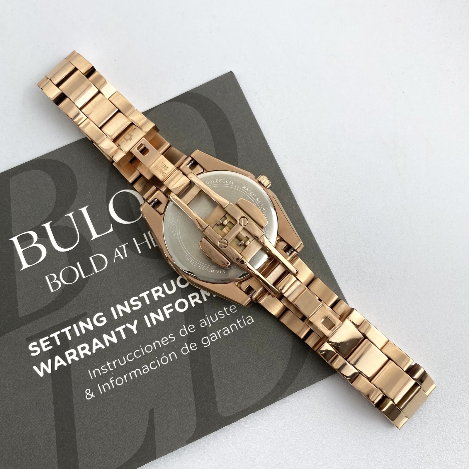 Bulova Surveyor 97P156 Womens Quartz Watch Grey Dial Rose Gold Diamond Stainless