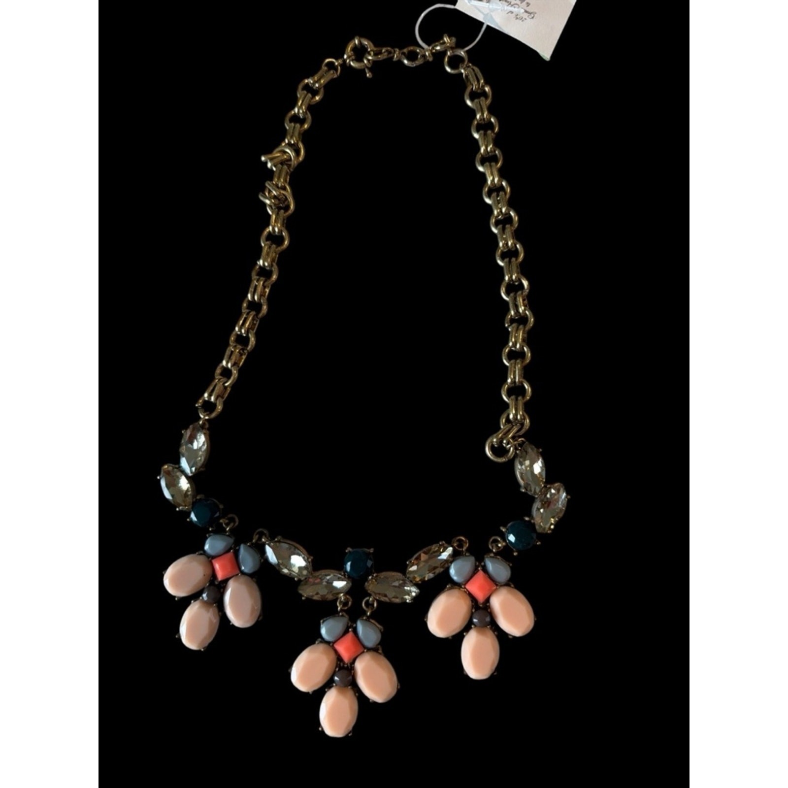 Gold-tone Floral Cluster Necklace with Peach, Coral & Navy Accents