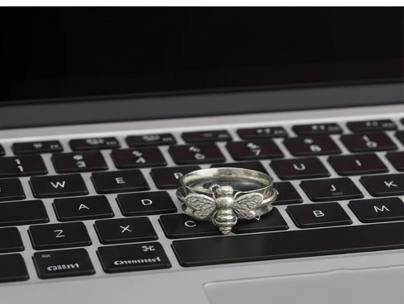 925 Sterling Silver Honeybee Spinner Ring Handmade Fidget Stress Relief Jewelry