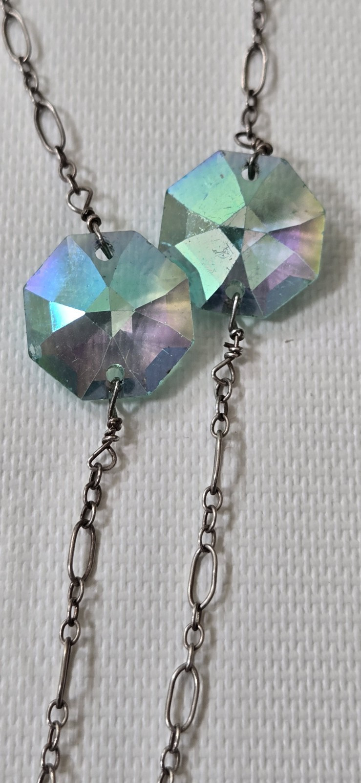 Vintage 925 Starling Silver Blue Crystal 41″ Long Station Necklace