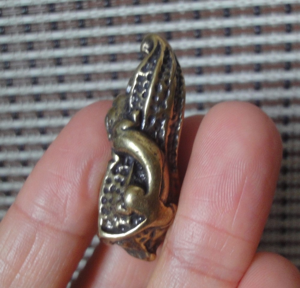 Vintage Style Pure Brass Small Peanut with Animal Statue Pendant