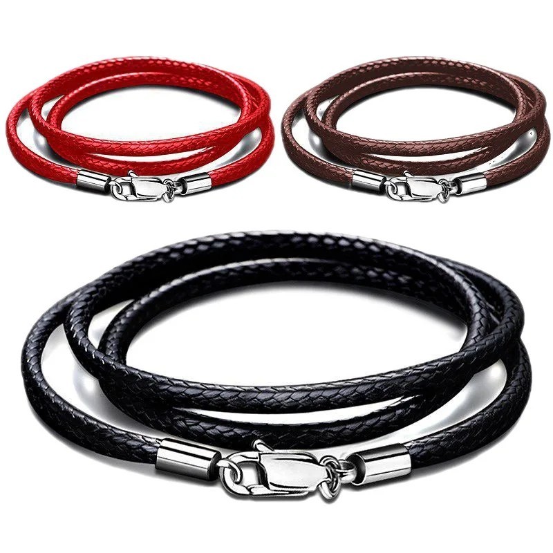 Waterproof Braided Leather Chain Cord Necklace with Stainless Steel Clasp