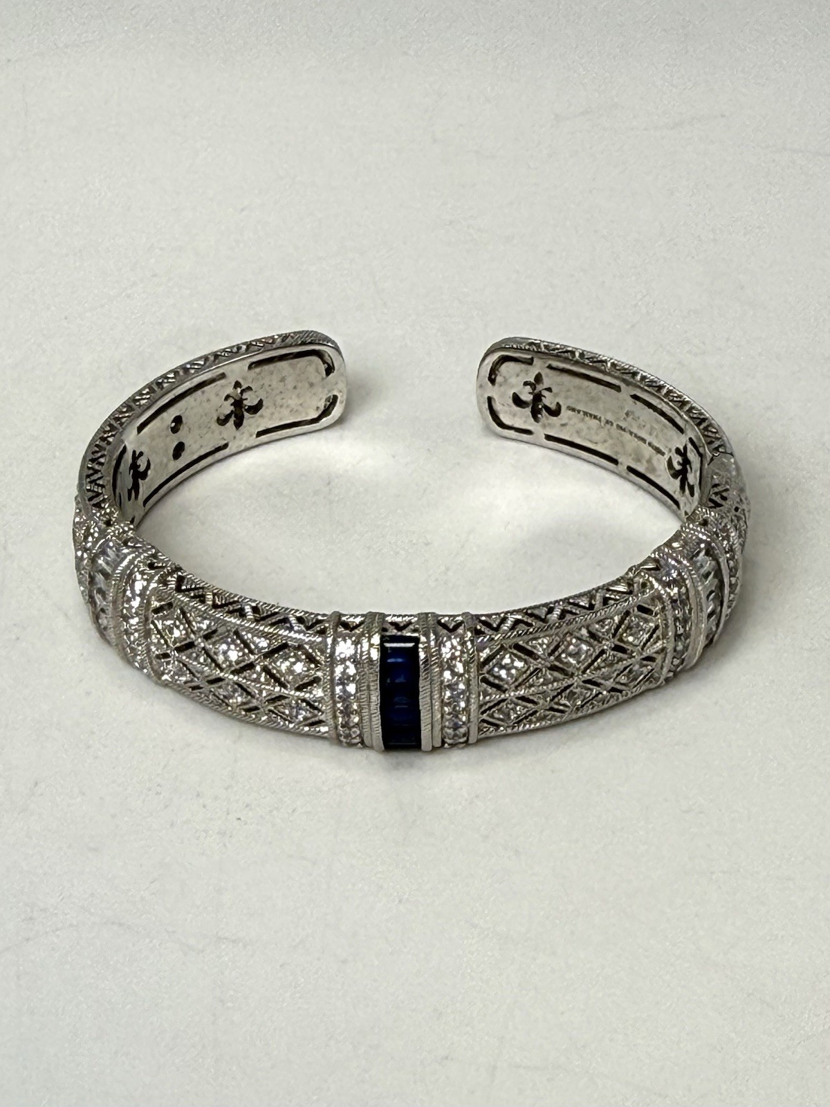 Judith Ripka 925 Sterling CZ Blue Sapphire & Diamonique Cuff Bracelet (J-450)