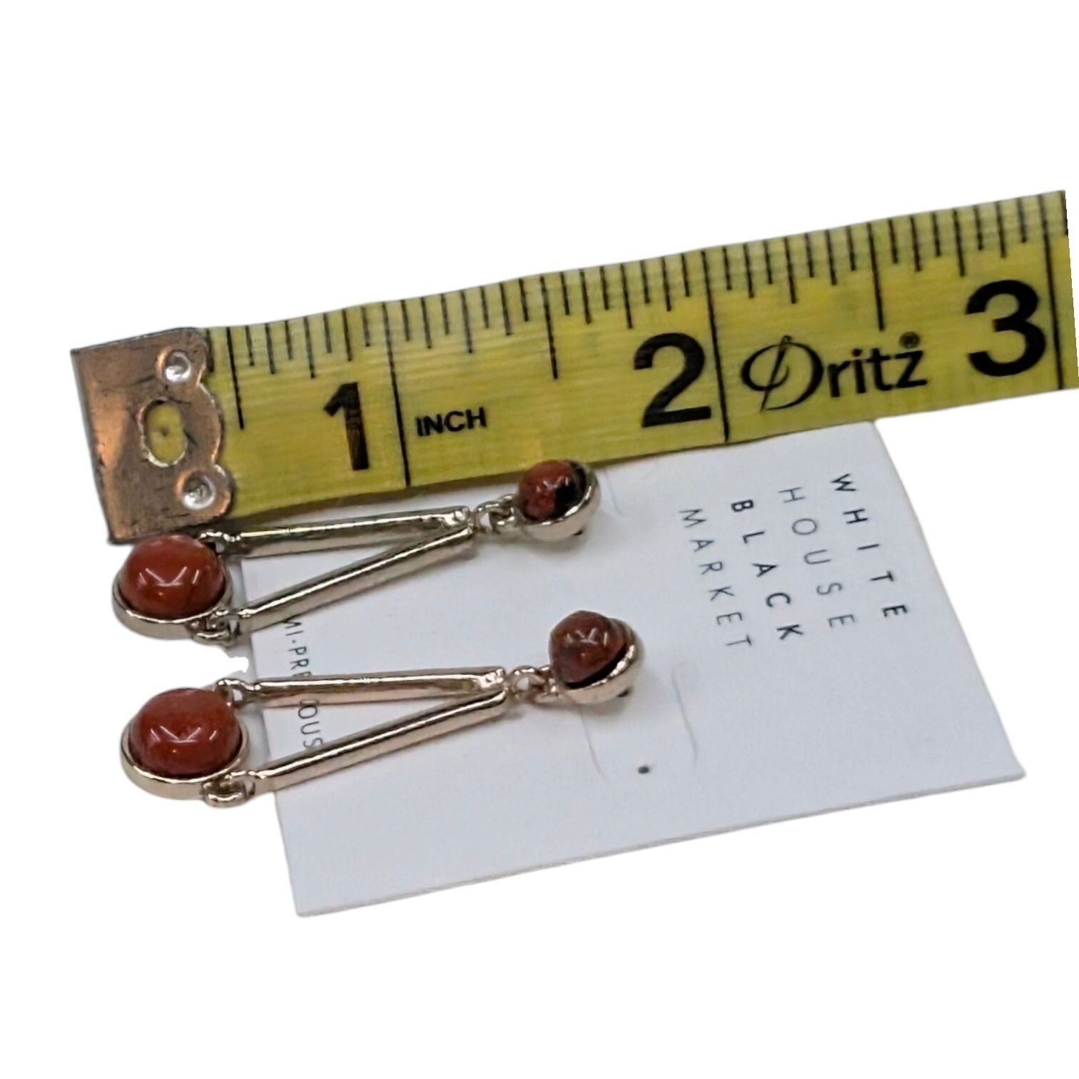 WHBM Rosso Bead Dangle Earrings Womens Gold Tone Brick Red Stone Semi Precious