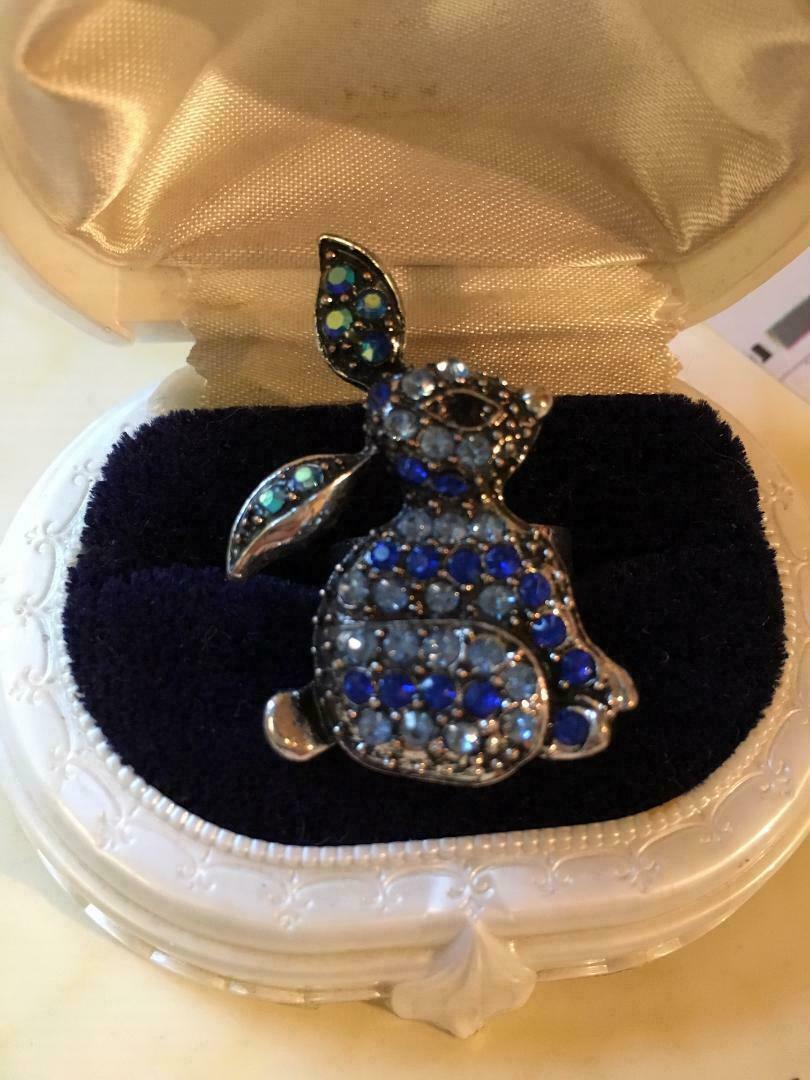 Silver or Gold Plate Rabbit Bunny Ring Size 6 1/2 in 10 Color Crystal Options