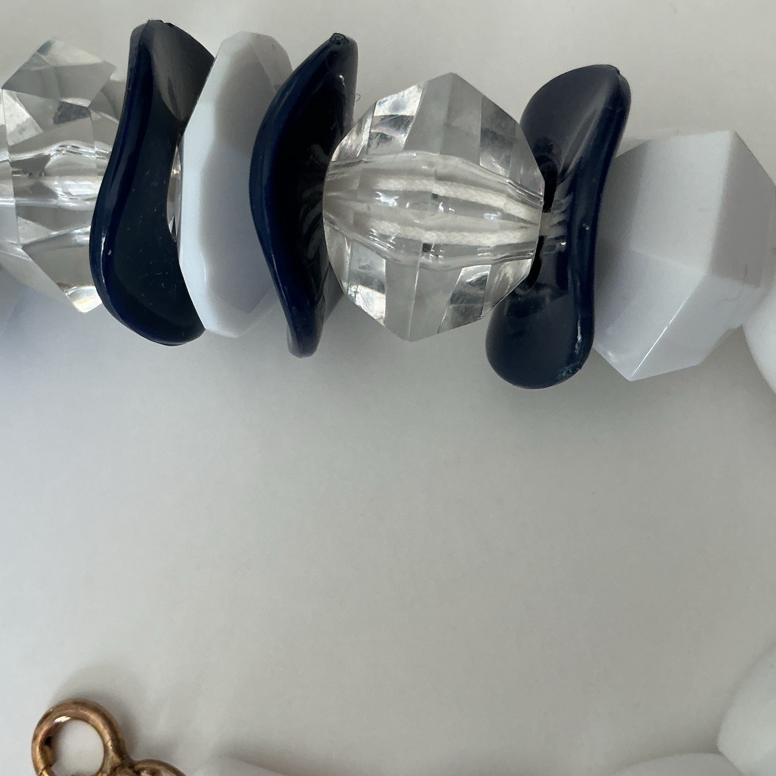 VTG Rare Necklace Statement Chunky White Blue Clear Lucid Bead 19″ Czech Rep New