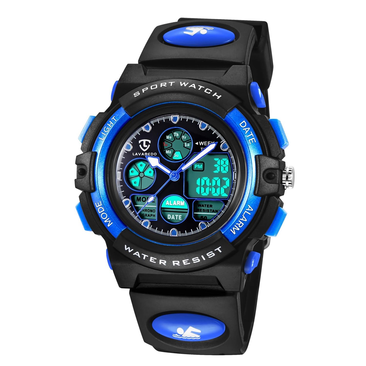 Bomieux Kids Analog Digital Waterproof Watch, Alarm, Stopwatch, Ages 01-Blue