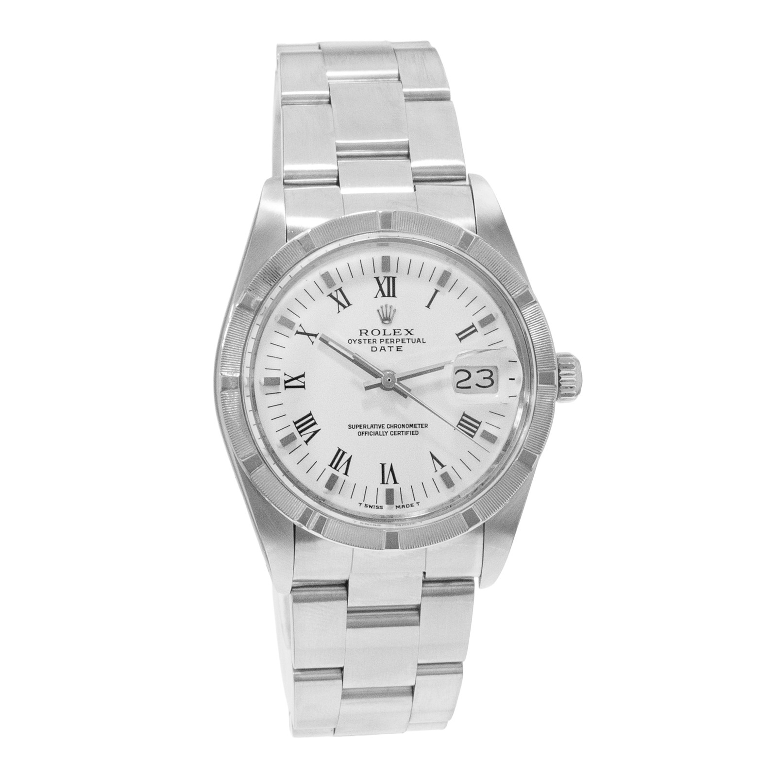 Rolex Oyster Perpetual Date 34 15010 White Roman Steel Oyster Mens Watch 1989