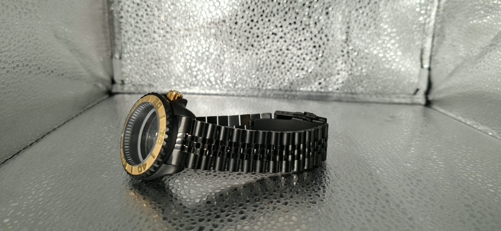 42mm Watch Case / Gold Bezel Fit 3.8 NH35 NH36 Black Stainless Steel