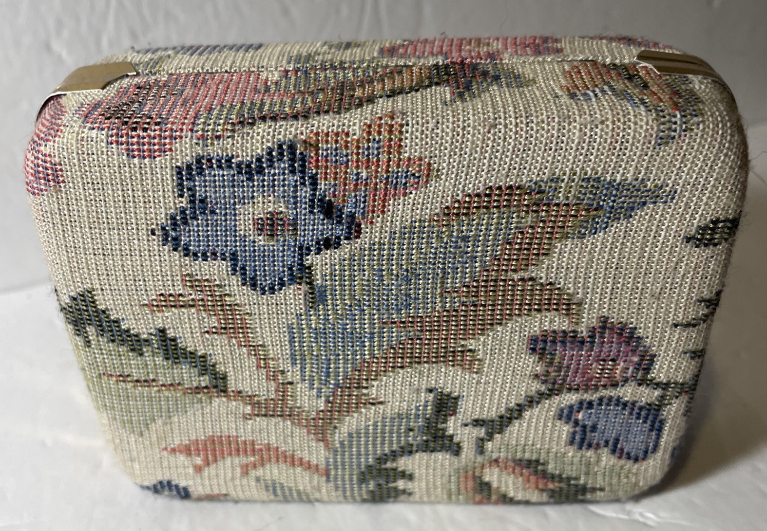 Vintage Tapestry Jewelry Box Hard Case Floral 4.5 X 3.5 X 1.75”