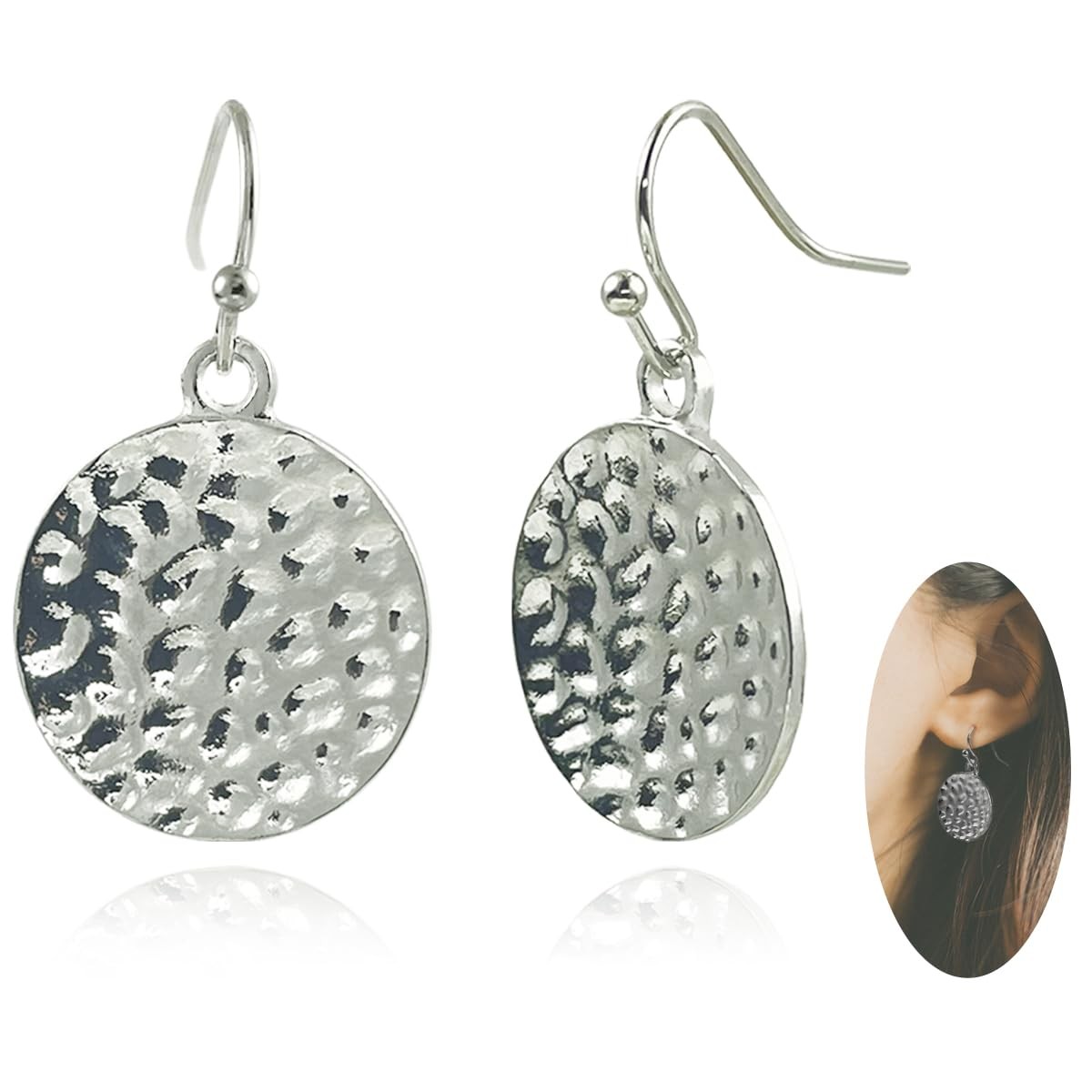 Hammered Disc 19mm/0.75in diameter, 1mm thick, 1.25 inches long, Silver