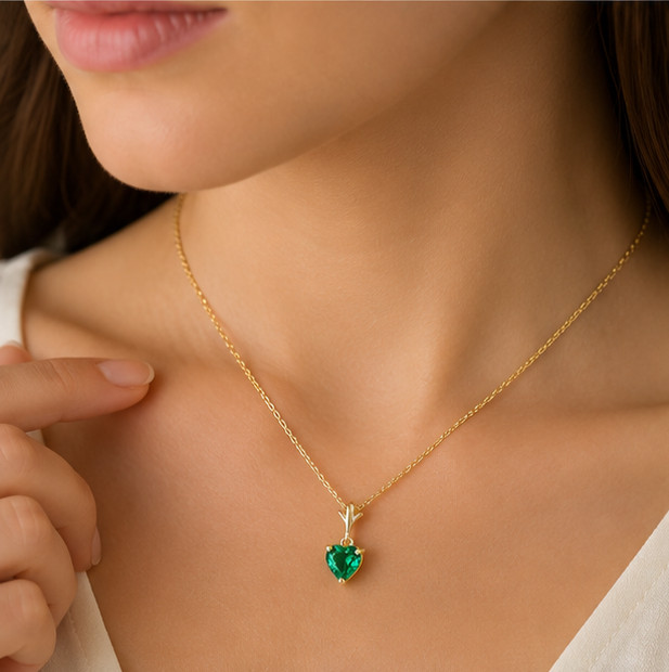 2Ct Heart Cut Simulated Emerald Stunning Pendant Necklace 14K Yellow Gold Plated