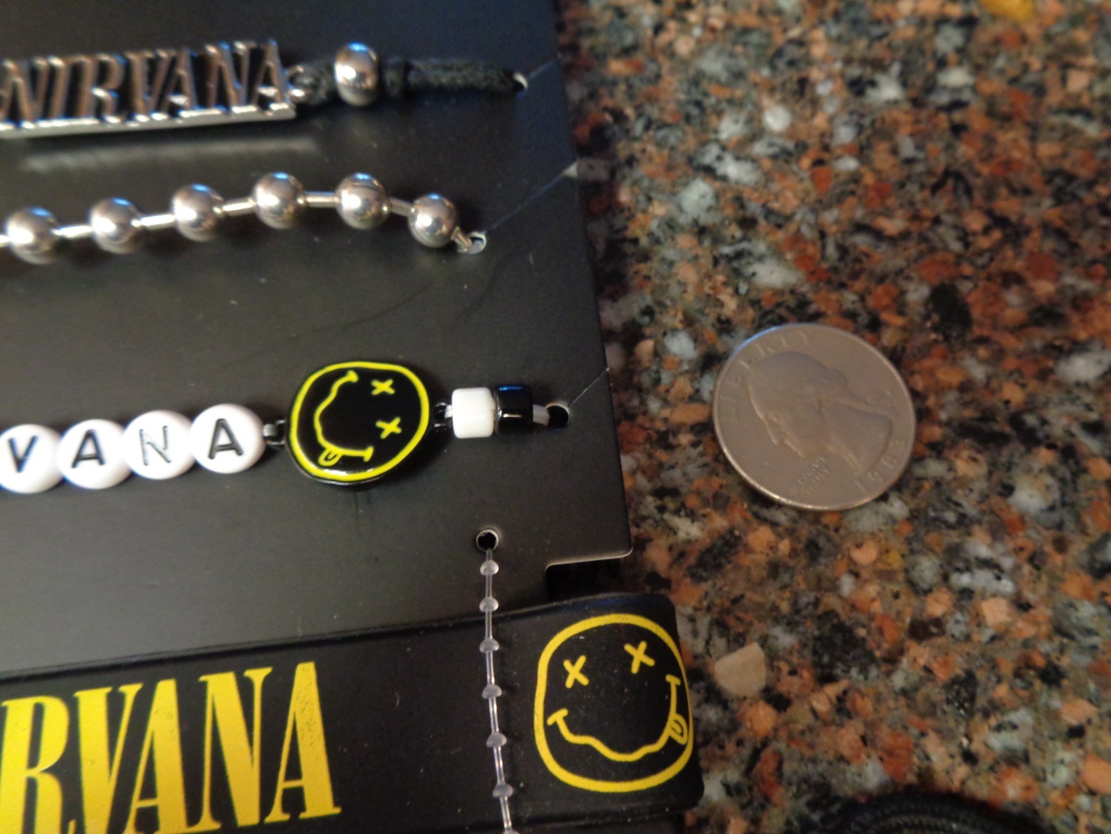Nirvana Logo Bracelet Set 4 Bead Nameplate Smiley Face Rubber Cobain New