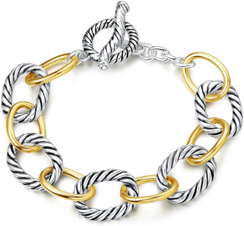 Twisted Cable Wire Link Chain Bracelet Two Tone Designer Brand Inspired Women Je