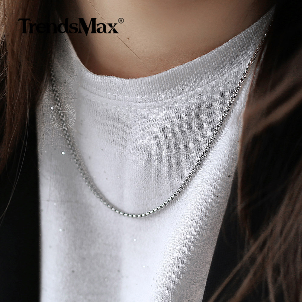 2-5mm Silver Tone Stainless Steel Round Box Link Necklace Choker Men Women Chain