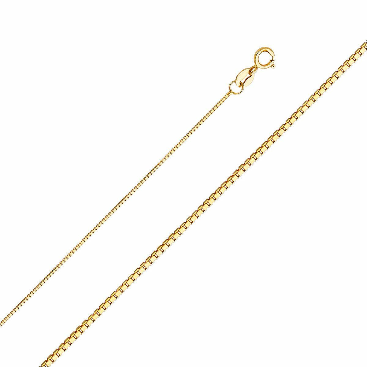 14k Yellow Gold Cornicello Italian Horn Pendant 0.8mm Box Chain Necklace