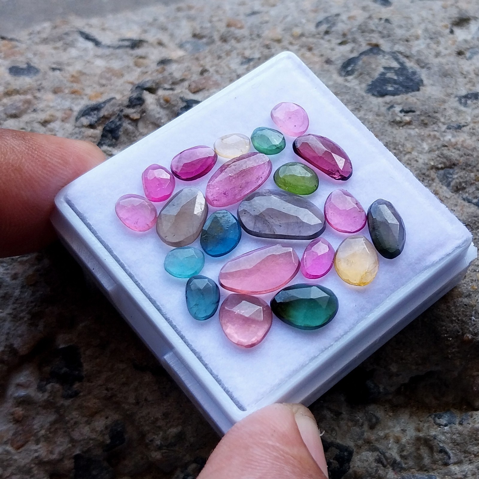 12 Ct 3.5×4.5 to 7×11.5 MM Natural Multi Color Tourmaline Rose Cut 21 Piece Lot