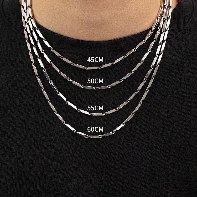 Silver Titanium Alloy Thin Rectangular Link Necklace Men Women Clavicle Chain