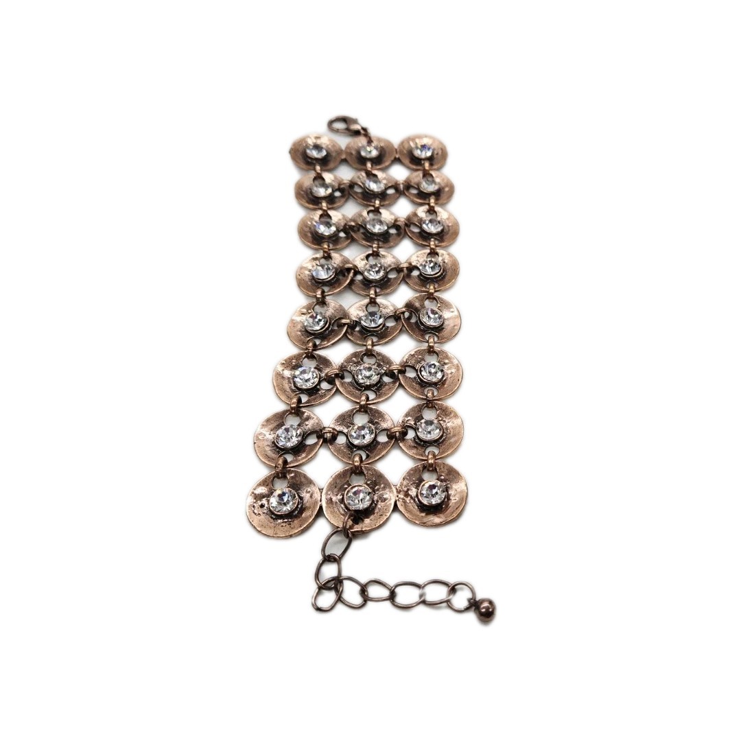Copper Link Bracelet Circular Panels Crustal Accent Gorgeous Wide Couture 9 in
