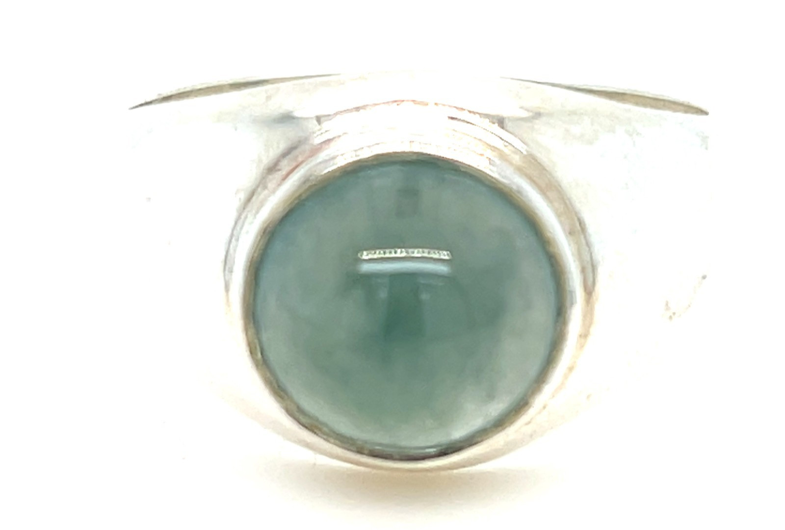 Type A Burmese Icy Water Green Jadeite Ring 32.7ct 925 Silver US13 Bold