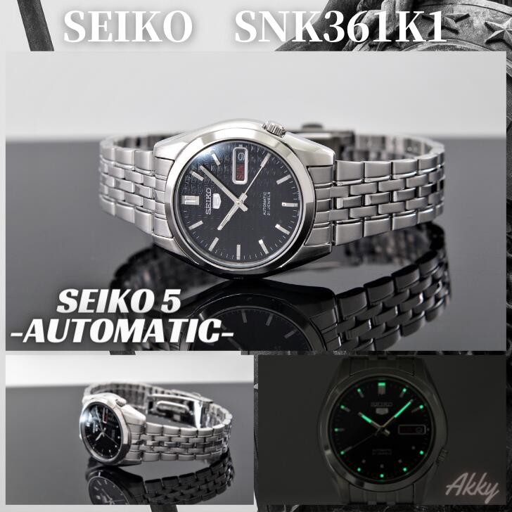 Seiko 5 SNK361K1 Automatic Men’s Watch Black Dial Day Date Japan New