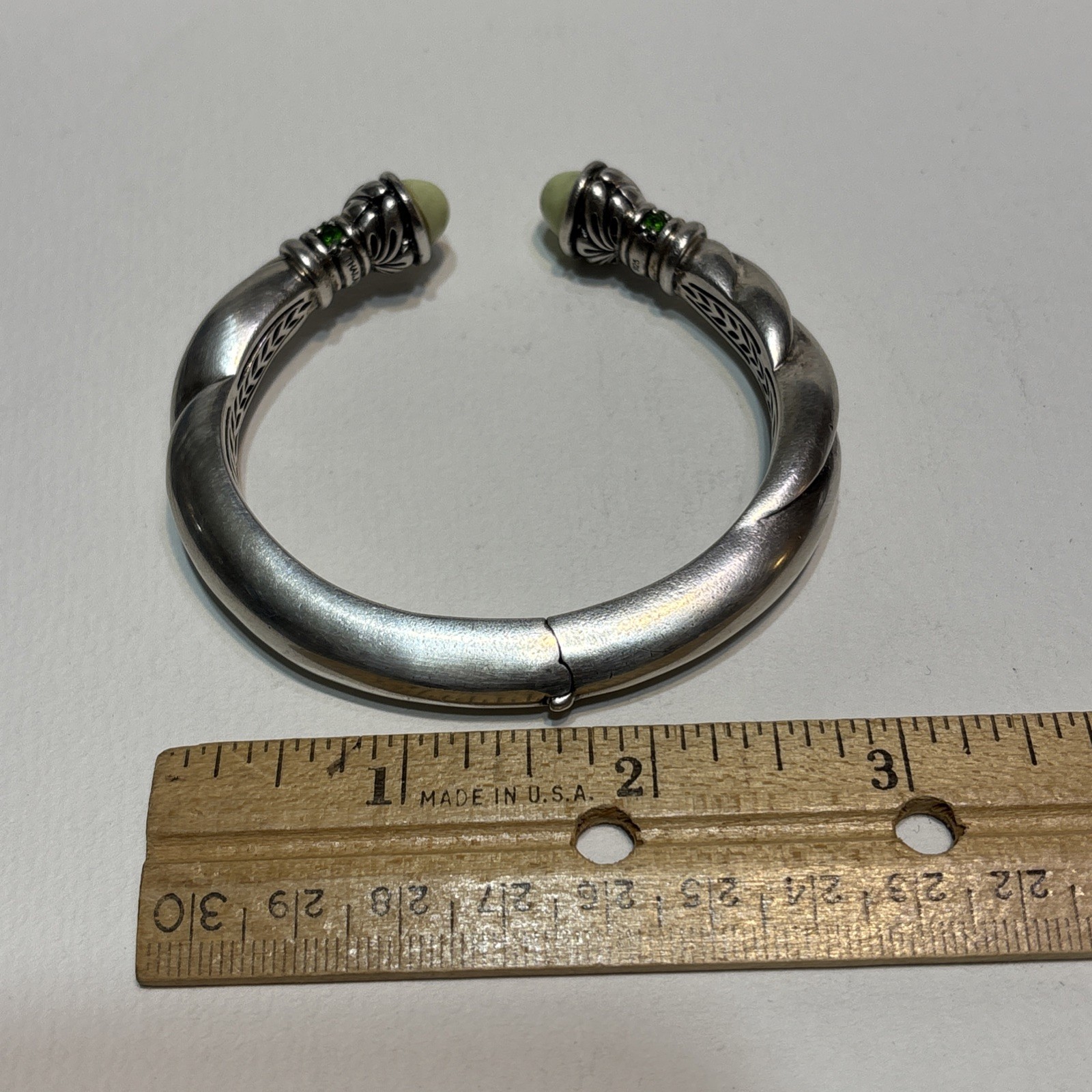 Rare Ann King Bracelet Hinged Cuff Green Sterling Silver Stone