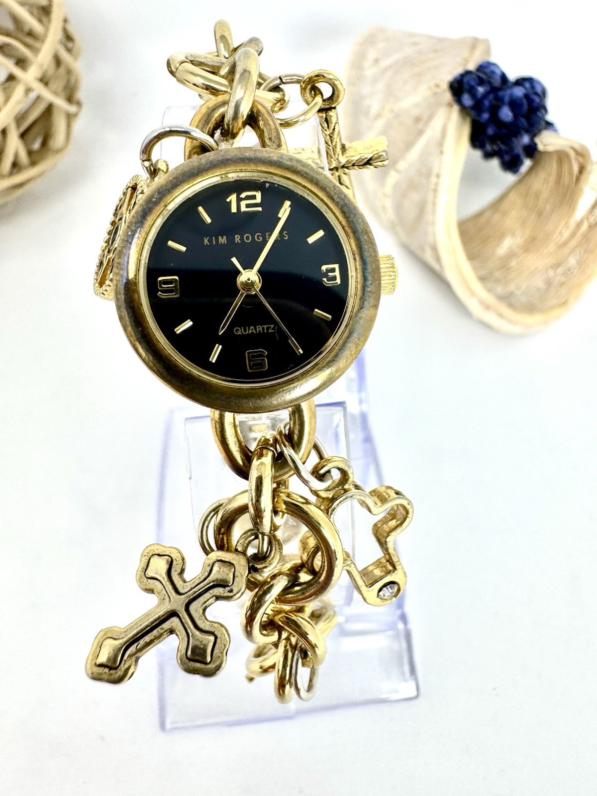 Kim Rogers Quartz Gold Tone Charm Bracelet Wristwatch – New Battery