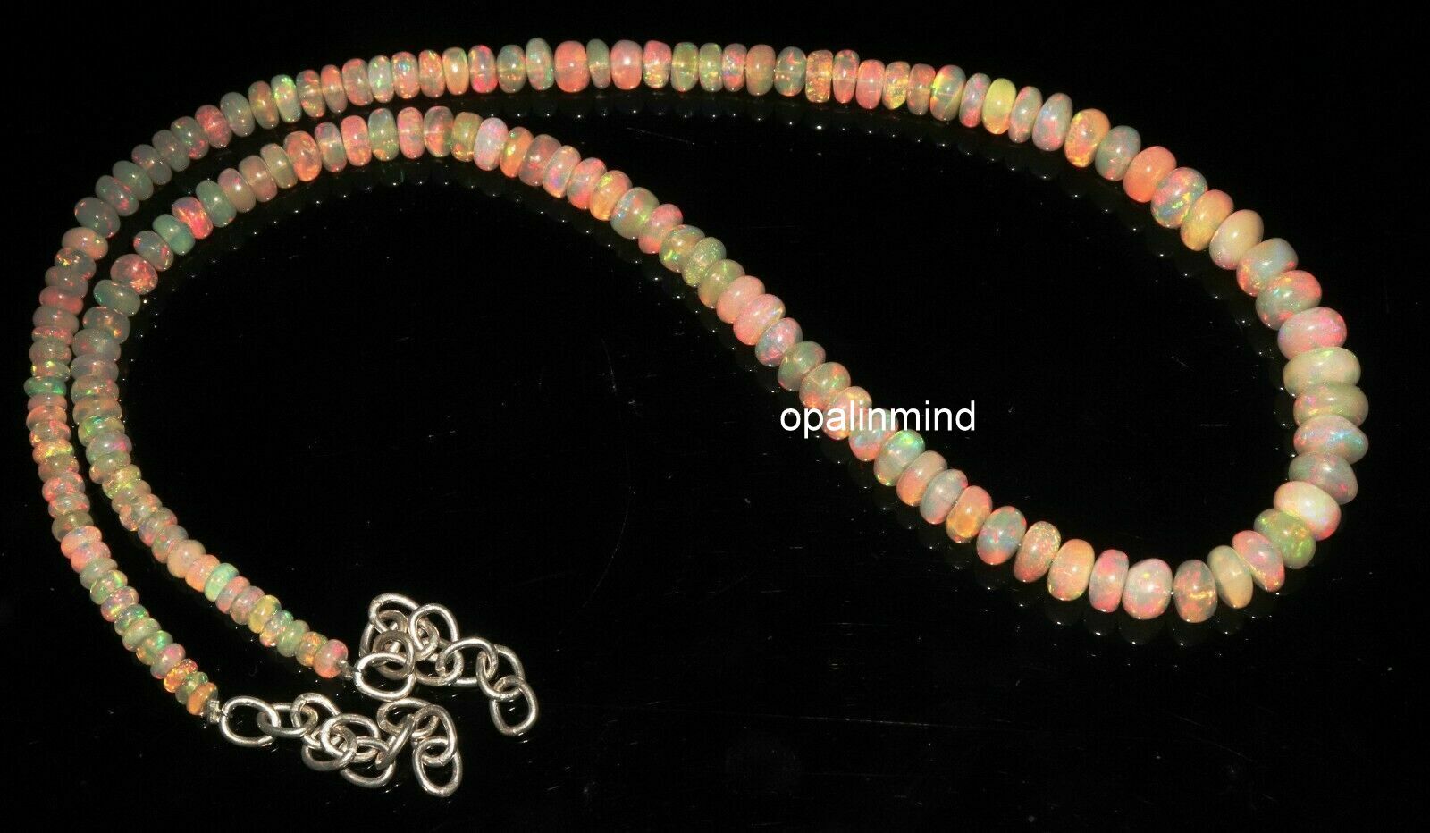 Natural Ethiopian opal gemstone beads necklace in 925 sterling silver 3 to 6 mm
