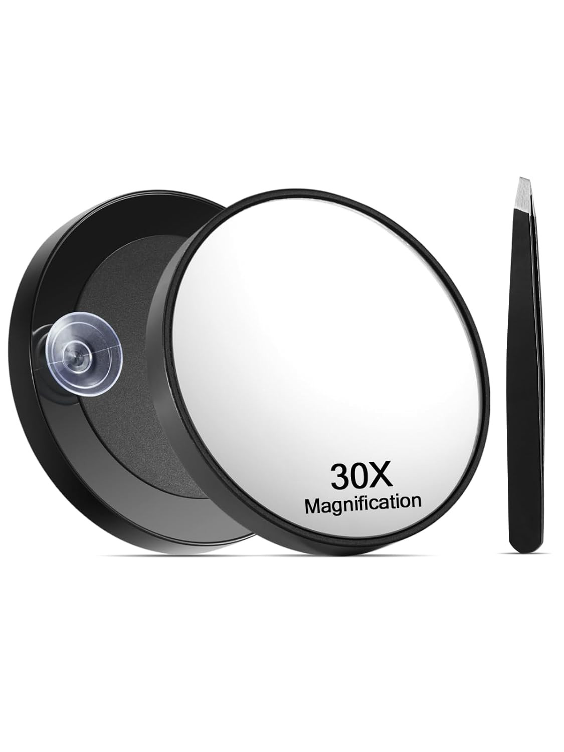 30X Magnifying Mirror with Suction Cups and Tweezers Set, 3.5 inches Magnified M