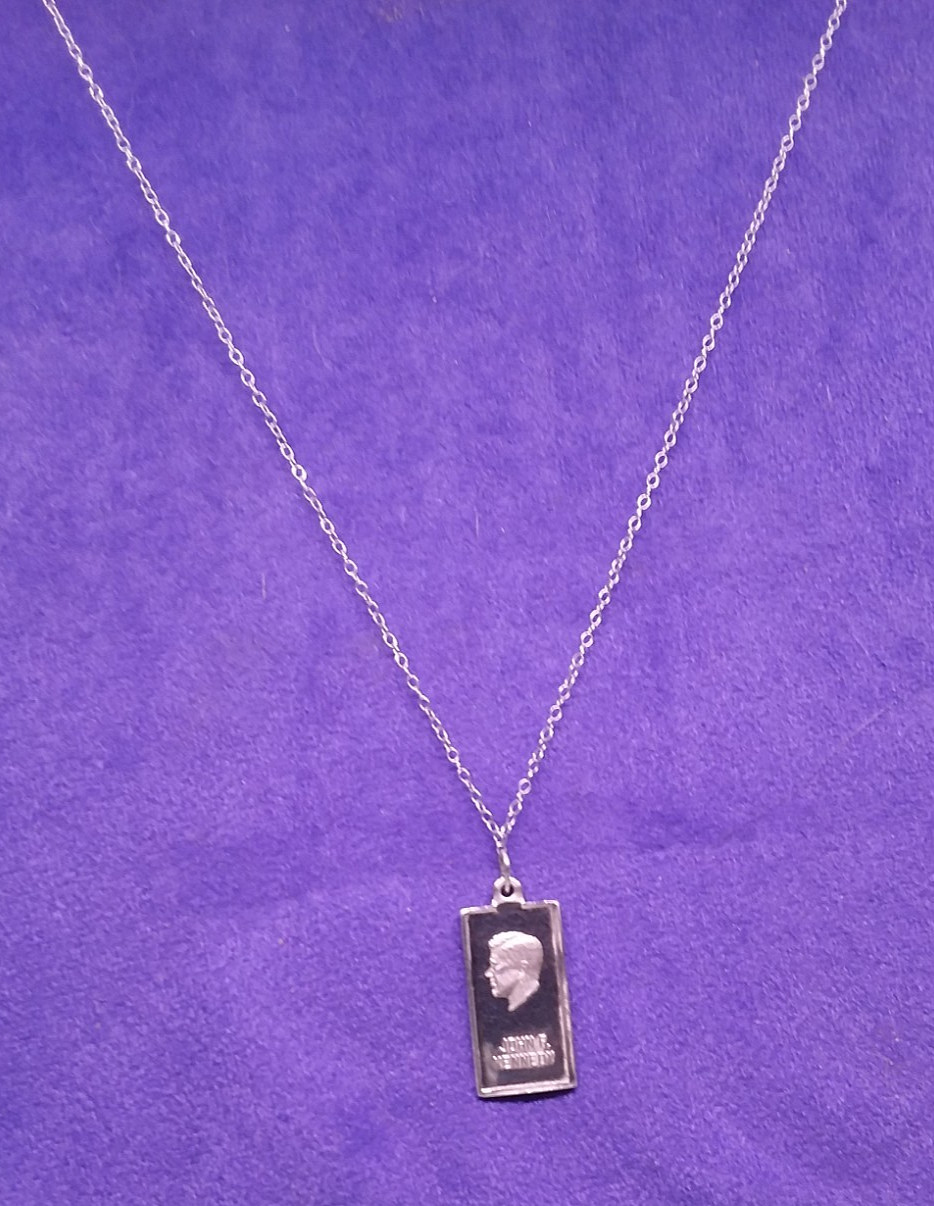John F. Kennedy Profile .999 Fine Silver 2 Gram Bar Pendant, 18″ Sterling Chain