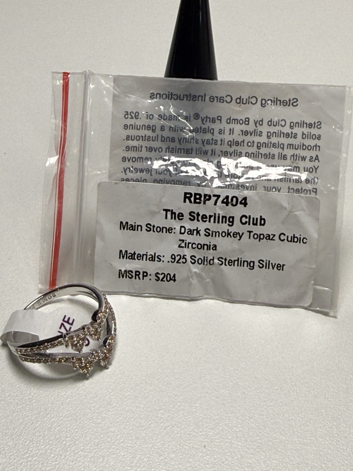 Bomb Party Sterling Club 925 Sterling Silver Dark Smokey Topaz CZ Ring 9 RBP7404