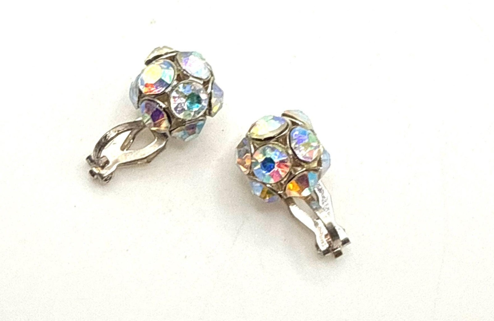 Vintage ab rhinestone round ball clip on stud earrings