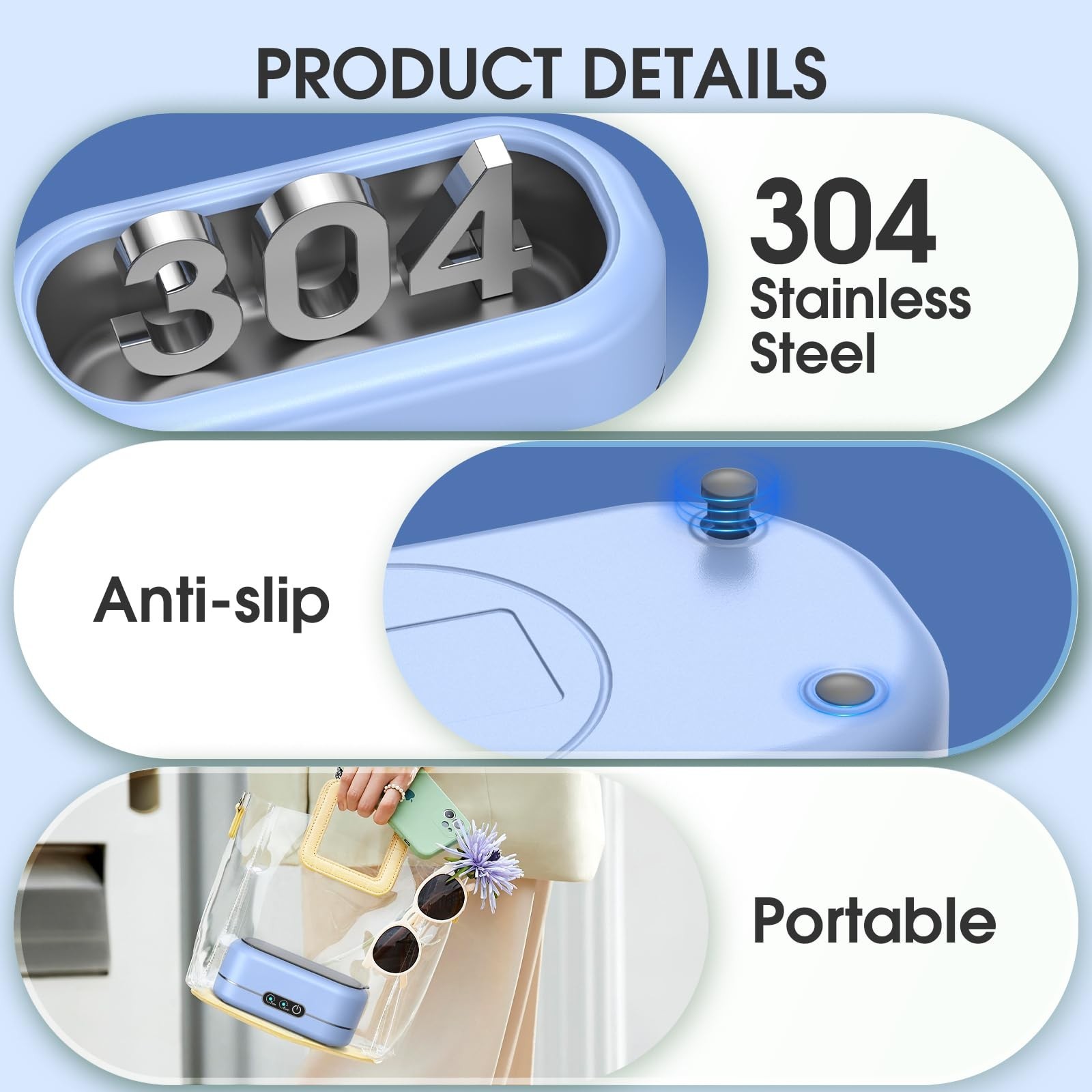 Ultrasonic Jewelry Cleaner 50KHz with Digital Timer – Stainless Steel for Rings,