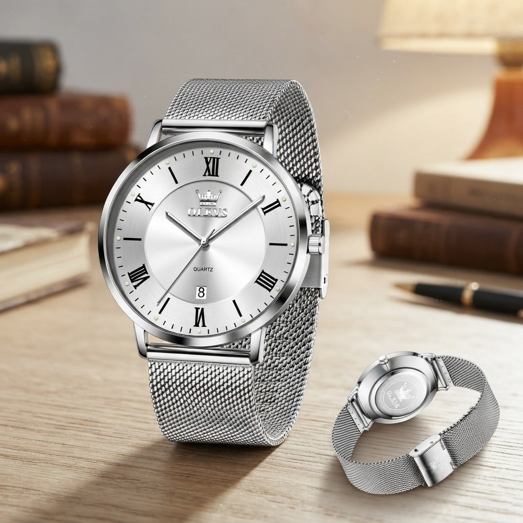 Stainless Steel Men’s Quartz Watch with Day-Date – Casual & Business Style