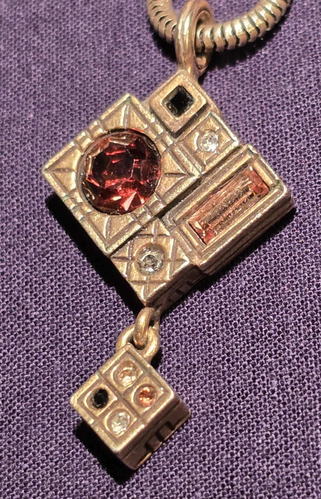 Vintage Patricia Locke Gold Swarovski Crystal Double Square Pendant Necklace