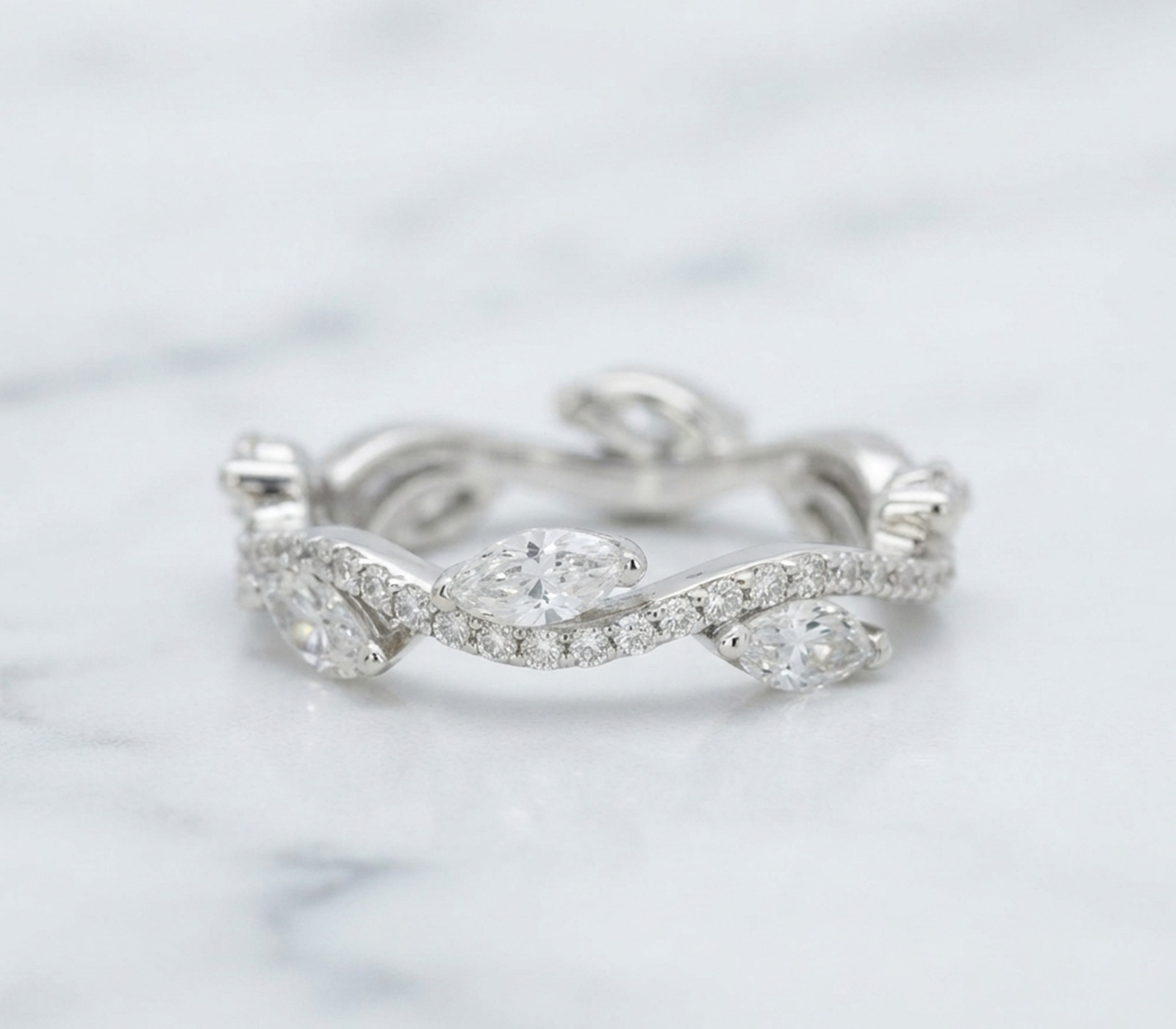 Marquise & Round Simulated Diamond 14K White Gold Full Eternity Engagement Band