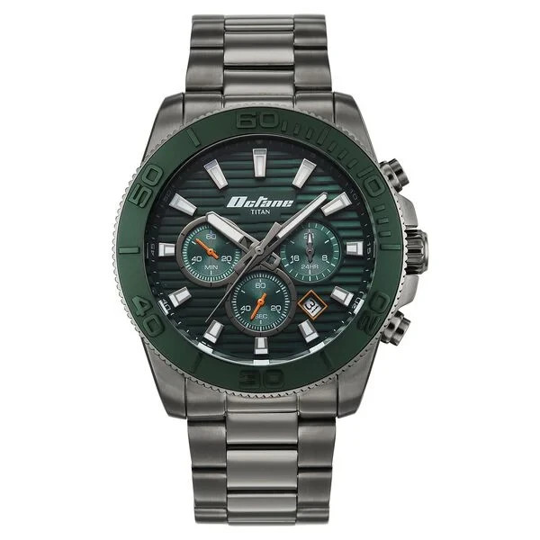 Titan Octane Accendo Chronograph Green Dial Steel Men Watch 90239KM02 Quartz