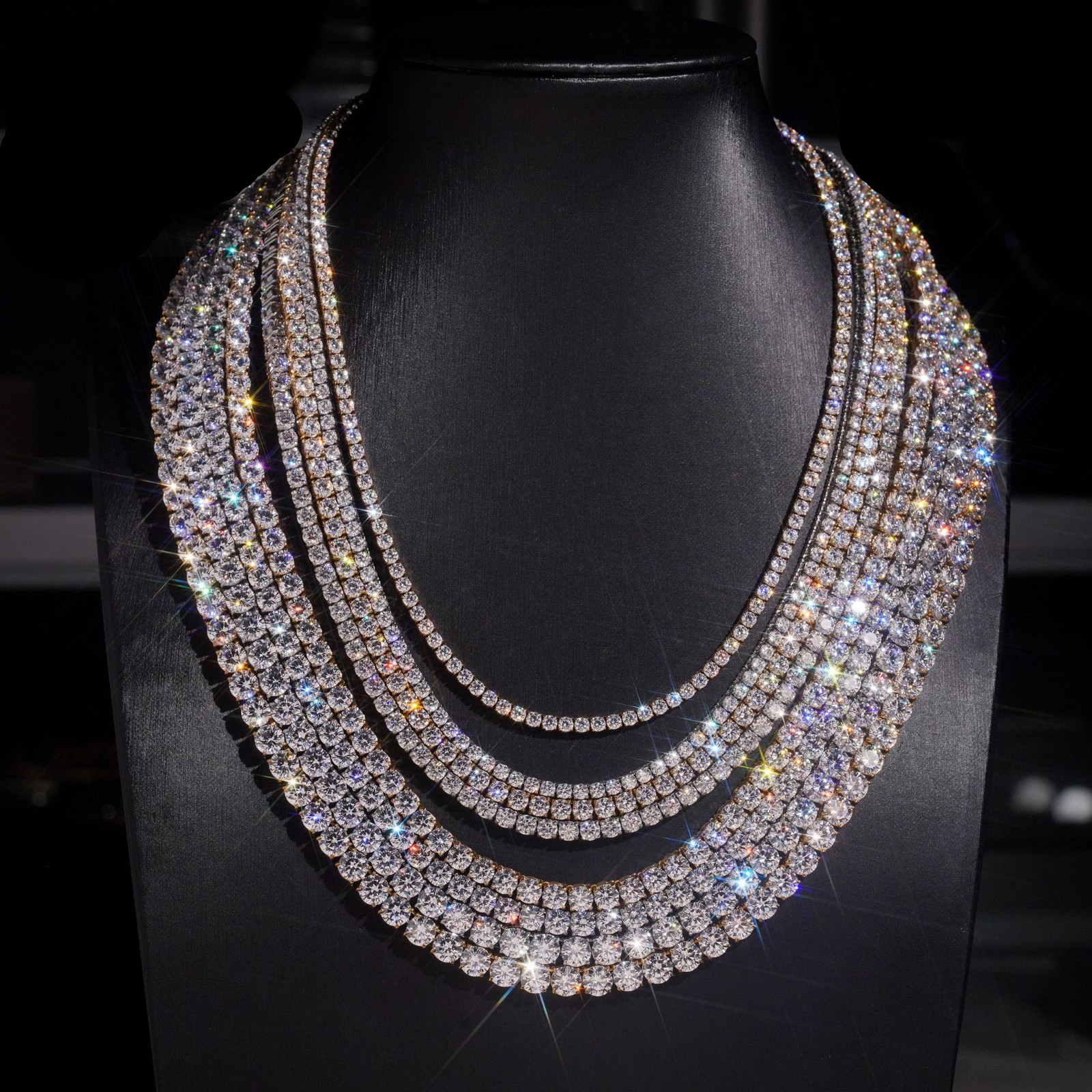 3-6mm 16-24″ Round Cut Zircon Tennis Chain 316L Stainless Steel Necklace Hip-hop