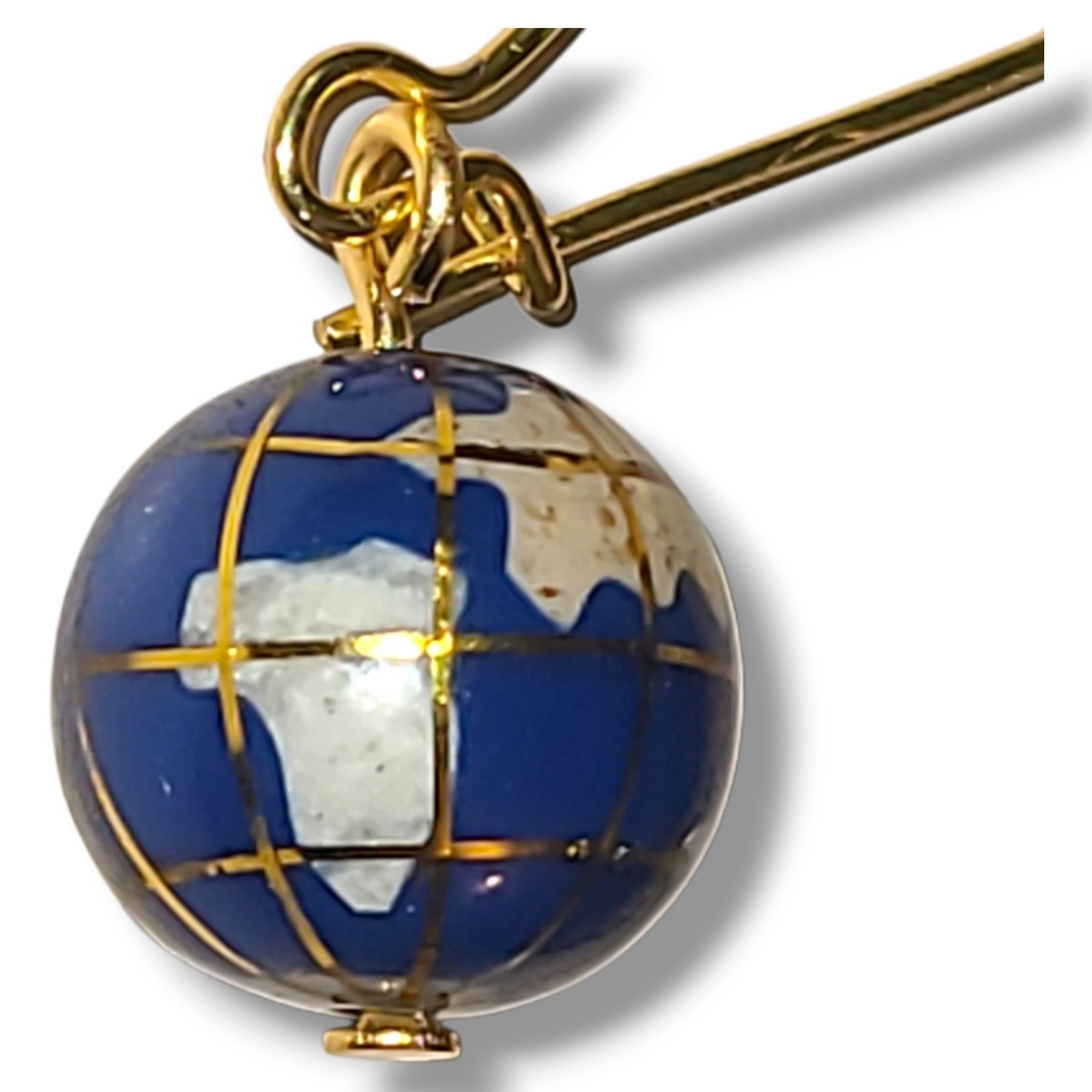 Vintage Blue Globe Dangle Earrings Gold Tone Earth World Map Bead Boho