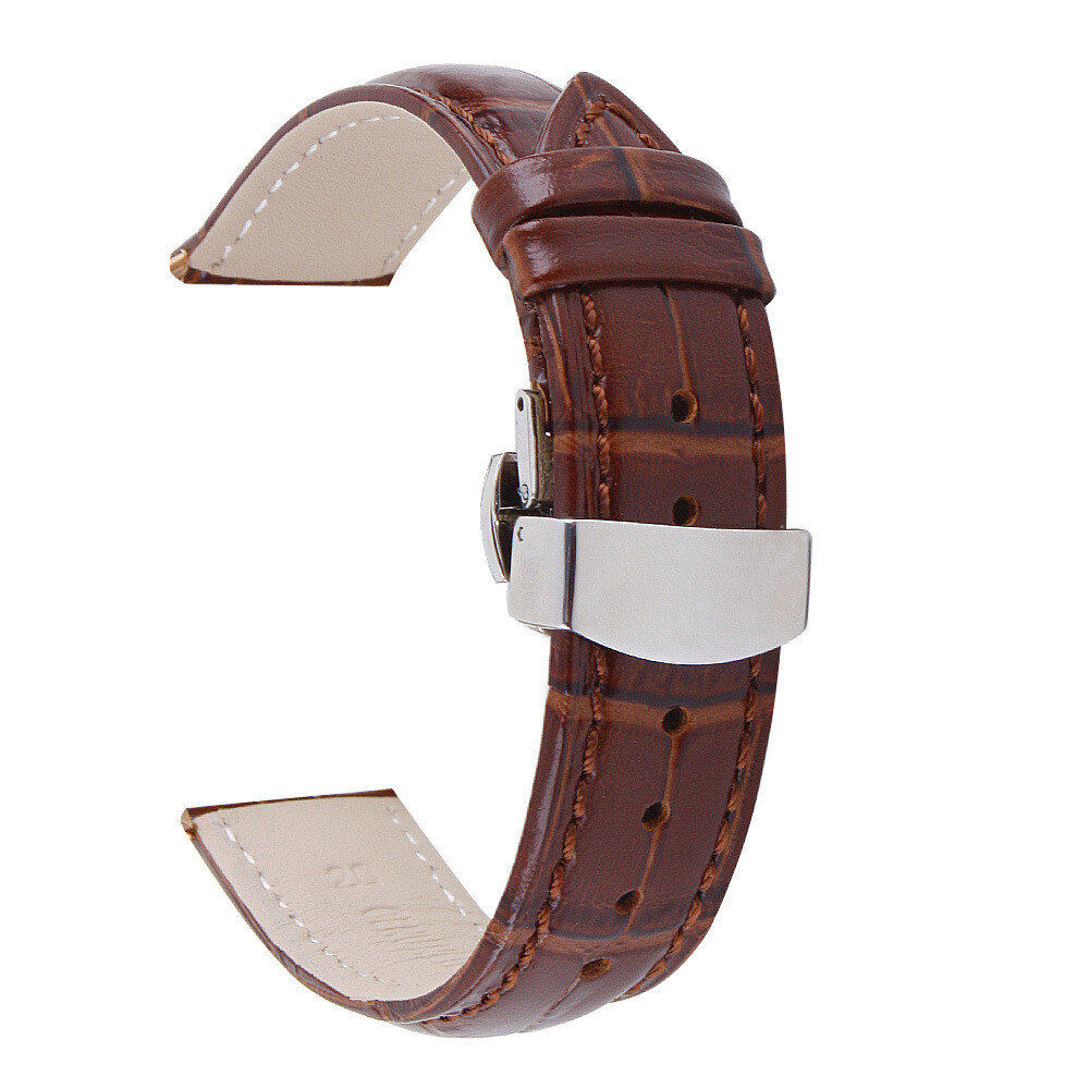 Cowhide Leather Watch Band Strap Butterfly Clasp Quick Release Bracelet 12-24mm